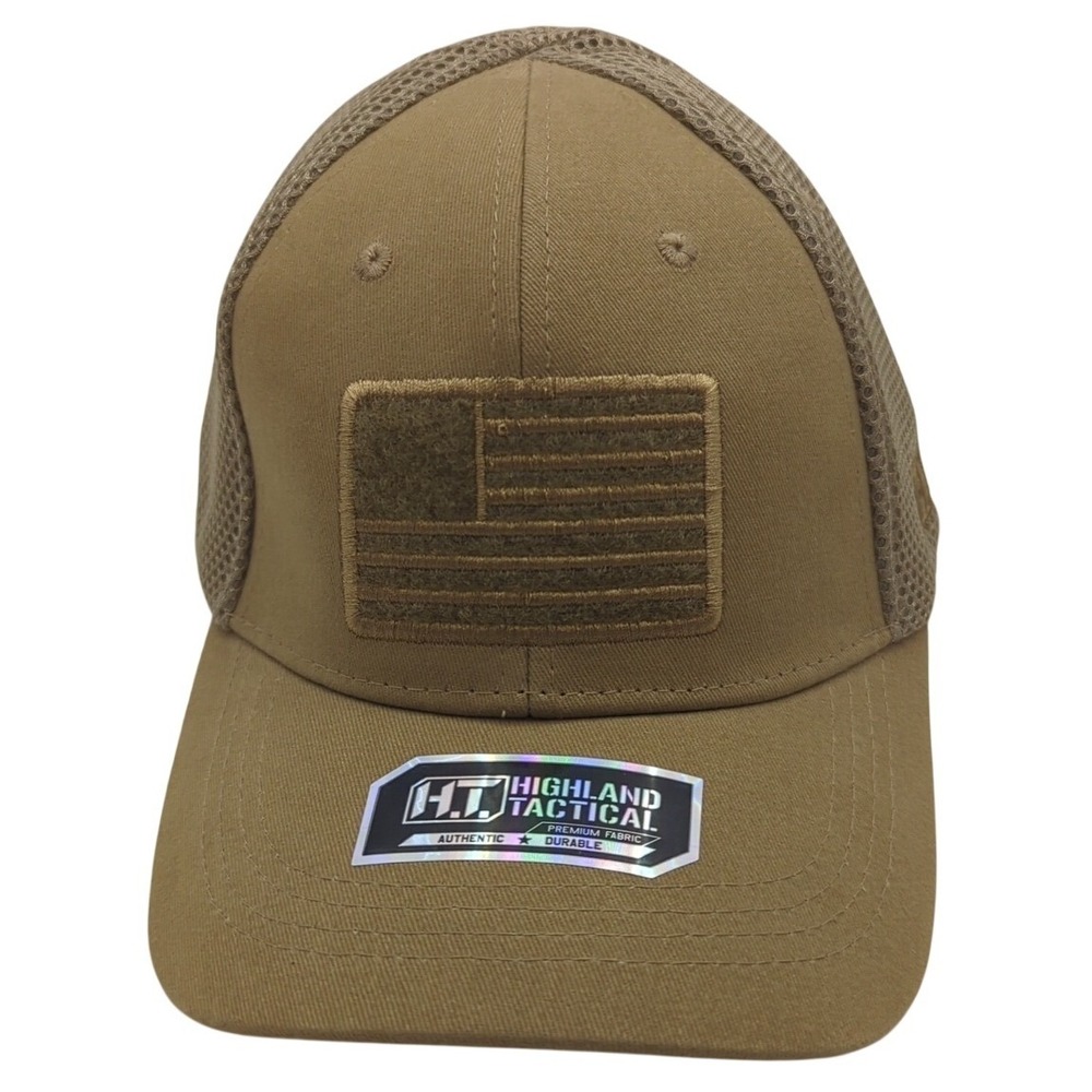 Highland‎ Tactical Mesh Cap Desert Tan American Flag Patch Trucker Hat